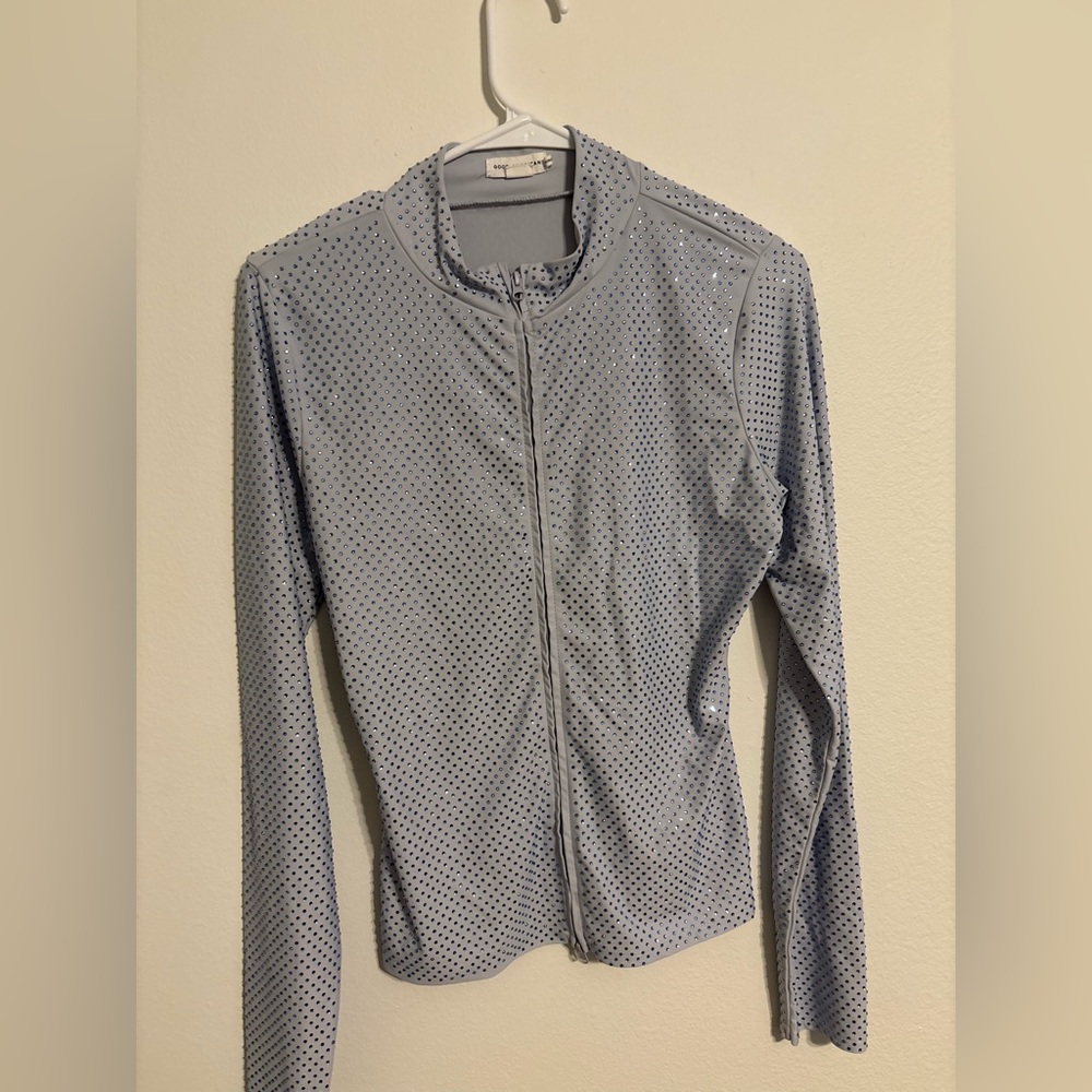 -SOLD-Good American Lavender Zip-Up Top with Blue Rhinestones